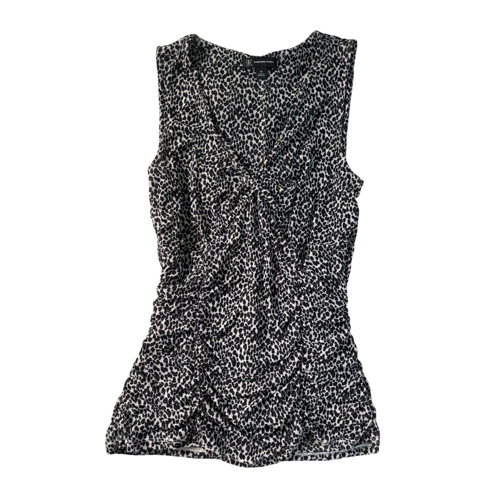 Y2K INC International Concepts Womens Black White Leopard Print Ruched Top M